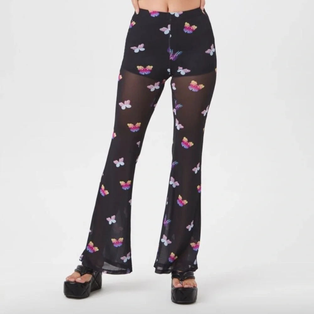 NWT Forever 21 Butterfly Mesh Pants - Picture 2 of 6